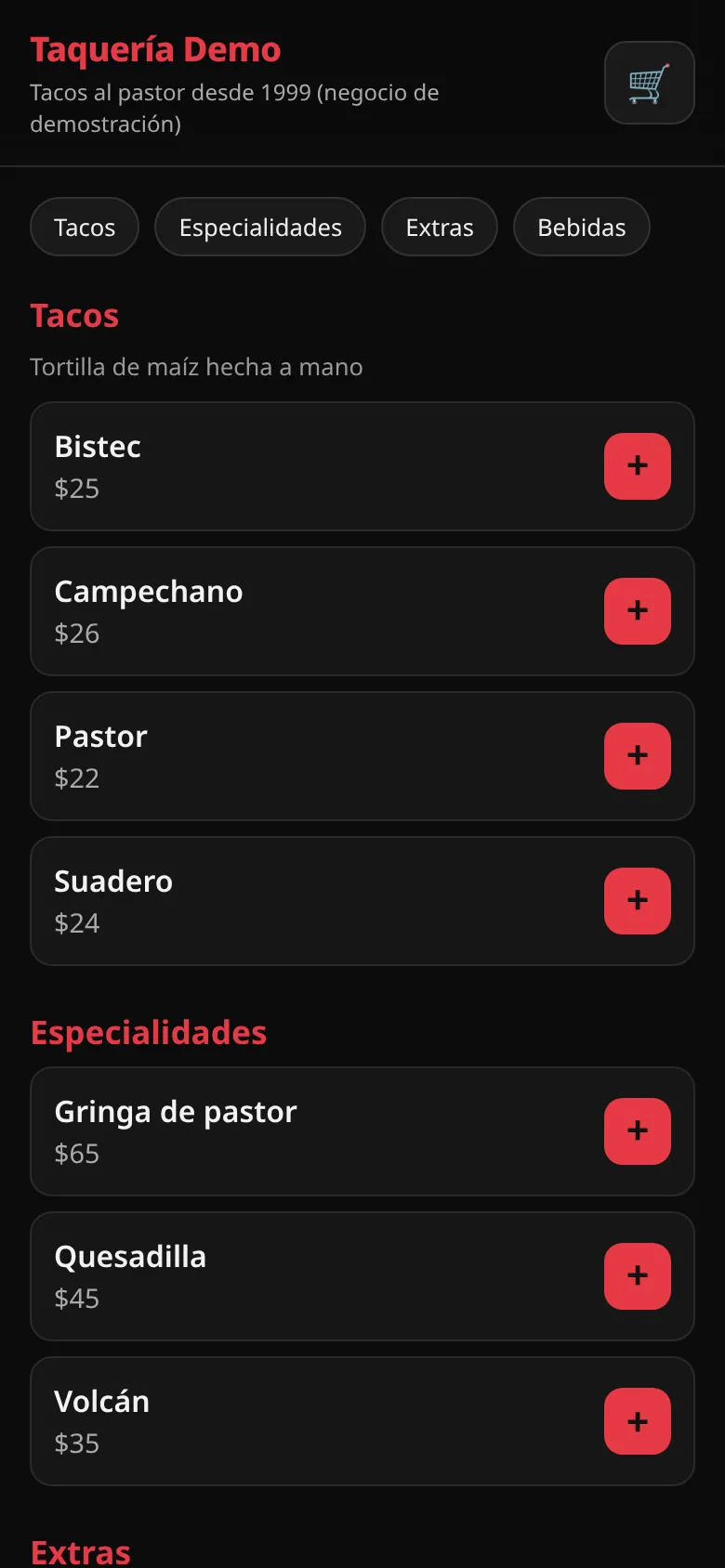 Menú digital en el celular